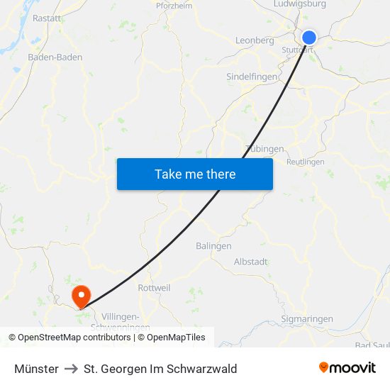 Münster to St. Georgen Im Schwarzwald map