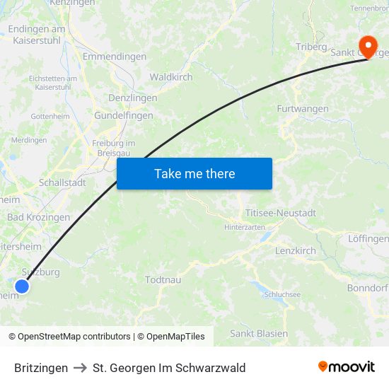 Britzingen to St. Georgen Im Schwarzwald map