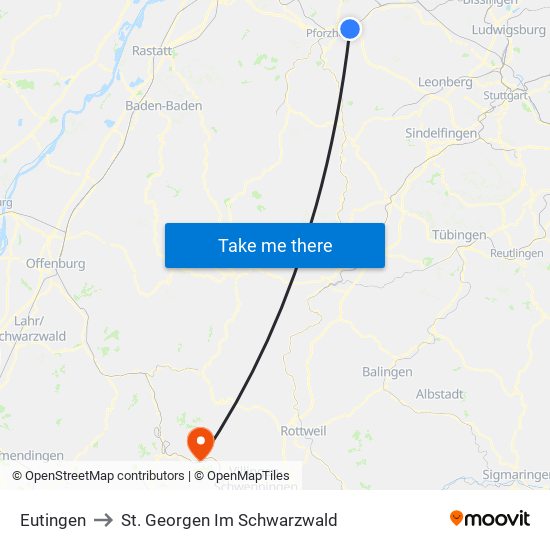 Eutingen to St. Georgen Im Schwarzwald map