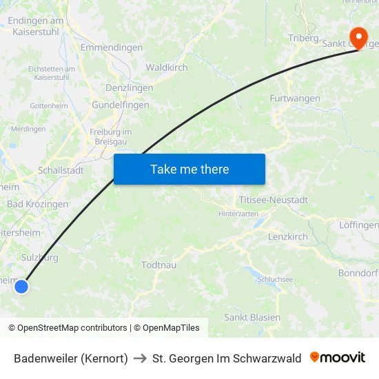 Badenweiler (Kernort) to St. Georgen Im Schwarzwald map