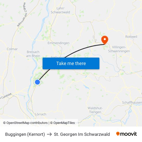 Buggingen (Kernort) to St. Georgen Im Schwarzwald map