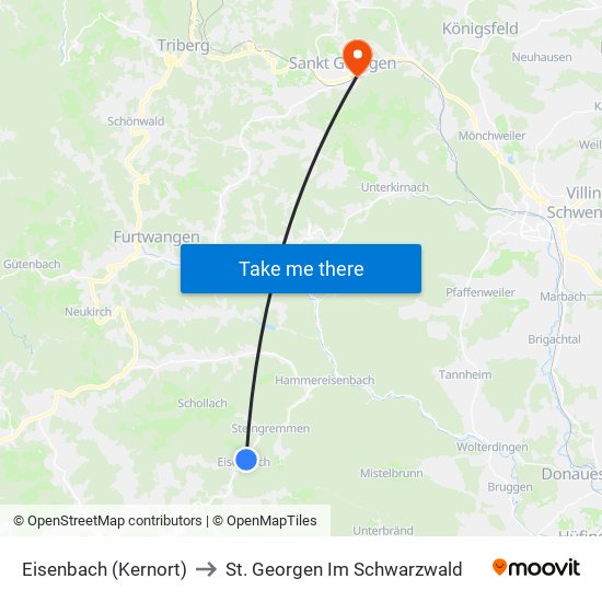 Eisenbach (Kernort) to St. Georgen Im Schwarzwald map