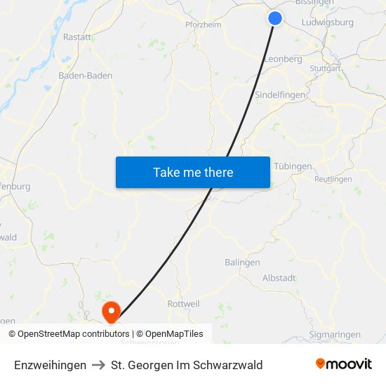 Enzweihingen to St. Georgen Im Schwarzwald map