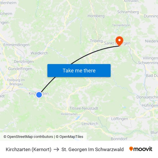 Kirchzarten (Kernort) to St. Georgen Im Schwarzwald map