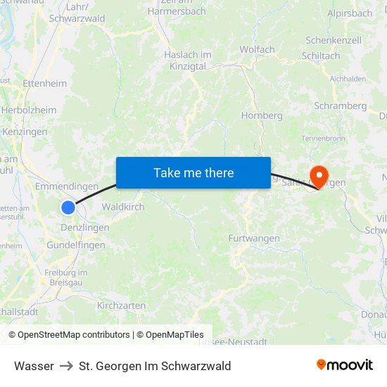 Wasser to St. Georgen Im Schwarzwald map