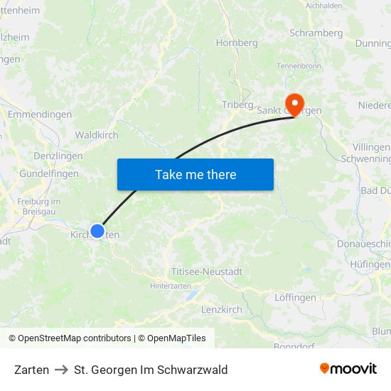 Zarten to St. Georgen Im Schwarzwald map