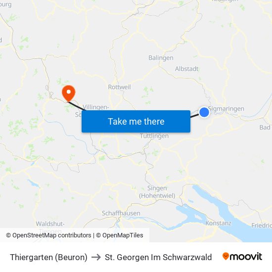 Thiergarten (Beuron) to St. Georgen Im Schwarzwald map