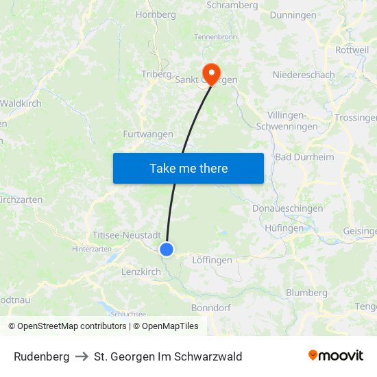 Rudenberg to St. Georgen Im Schwarzwald map