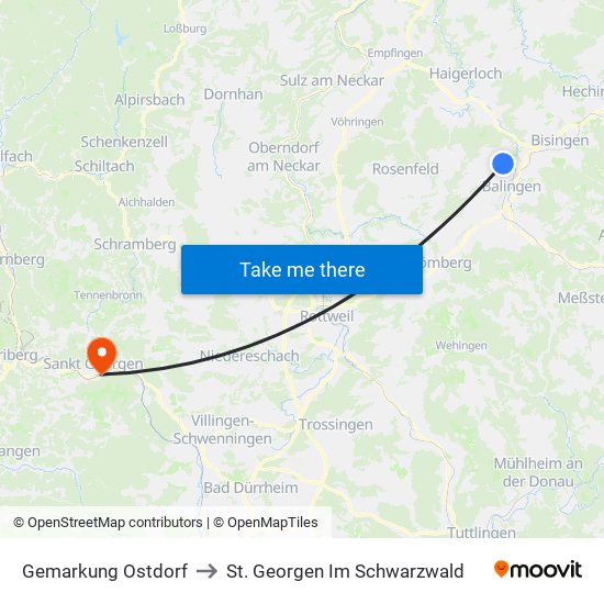 Gemarkung Ostdorf to St. Georgen Im Schwarzwald map