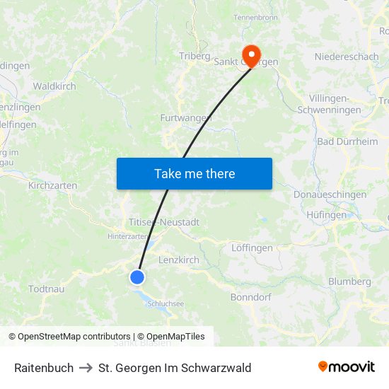 Raitenbuch to St. Georgen Im Schwarzwald map