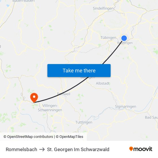 Rommelsbach to St. Georgen Im Schwarzwald map