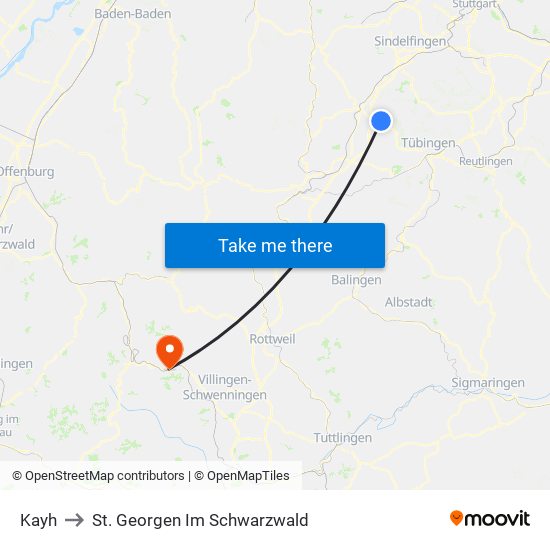 Kayh to St. Georgen Im Schwarzwald map