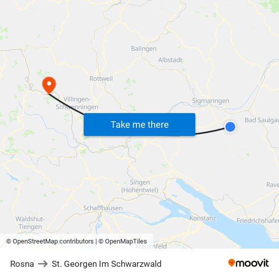 Rosna to St. Georgen Im Schwarzwald map