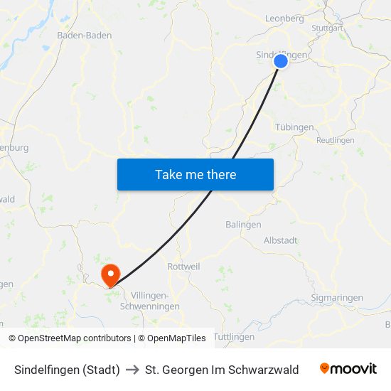 Sindelfingen (Stadt) to St. Georgen Im Schwarzwald map
