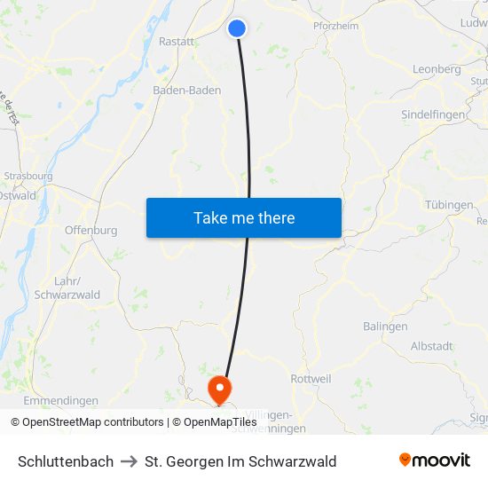 Schluttenbach to St. Georgen Im Schwarzwald map