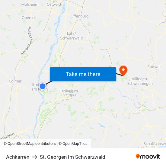 Achkarren to St. Georgen Im Schwarzwald map