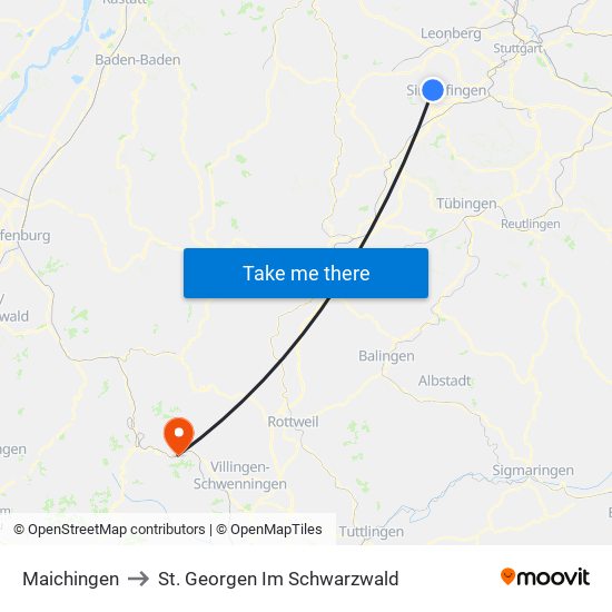 Maichingen to St. Georgen Im Schwarzwald map