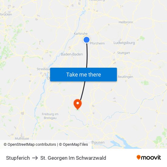 Stupferich to St. Georgen Im Schwarzwald map