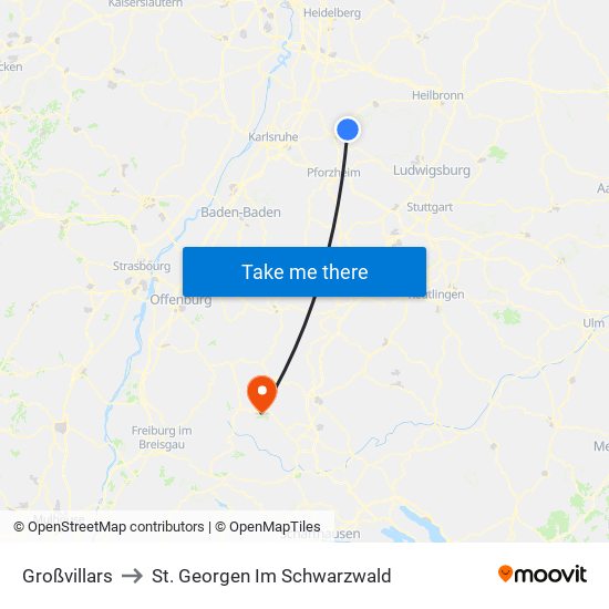 Großvillars to St. Georgen Im Schwarzwald map