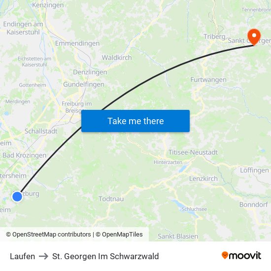 Laufen to St. Georgen Im Schwarzwald map