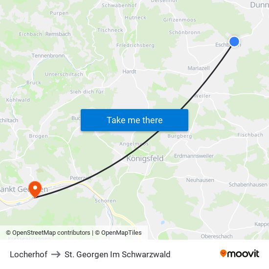 Locherhof to St. Georgen Im Schwarzwald map