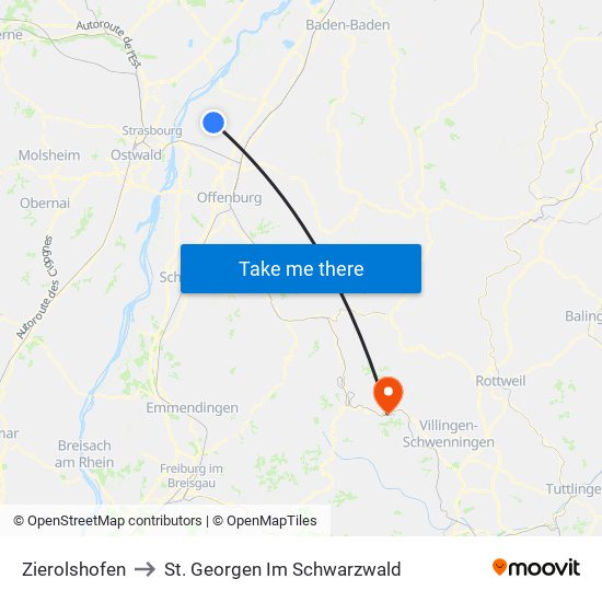 Zierolshofen to St. Georgen Im Schwarzwald map