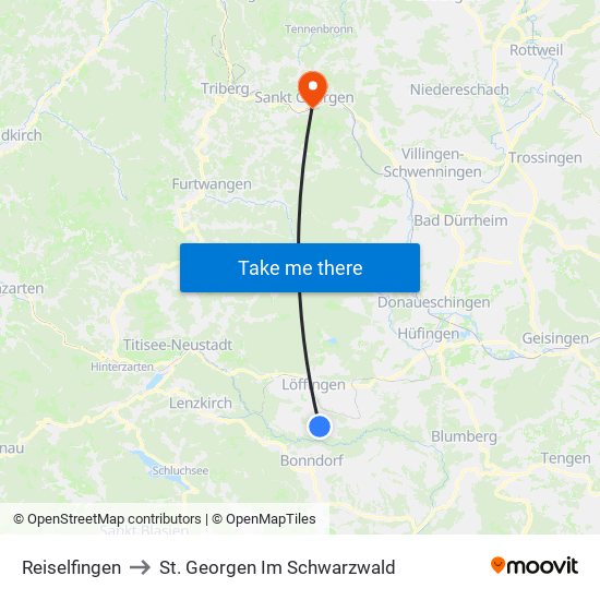 Reiselfingen to St. Georgen Im Schwarzwald map