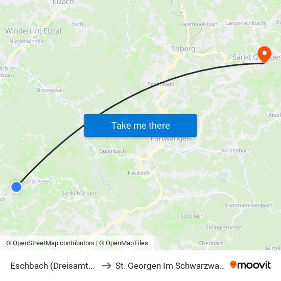 Eschbach (Dreisamtal) to St. Georgen Im Schwarzwald map