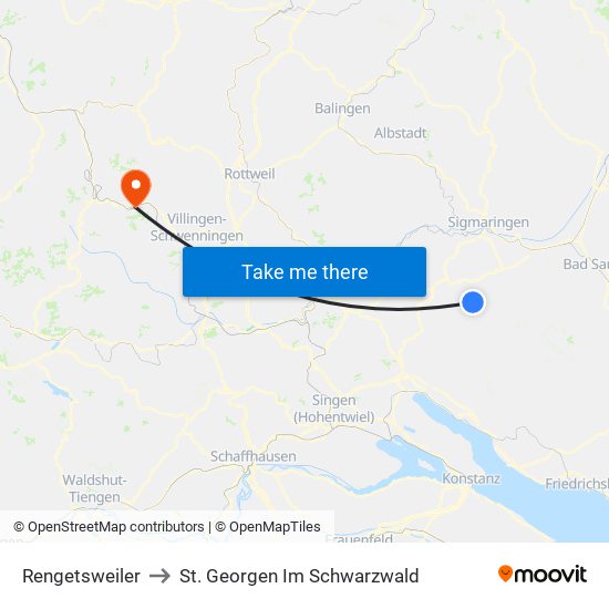 Rengetsweiler to St. Georgen Im Schwarzwald map