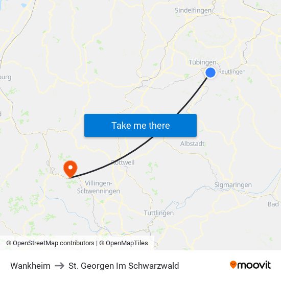 Wankheim to St. Georgen Im Schwarzwald map