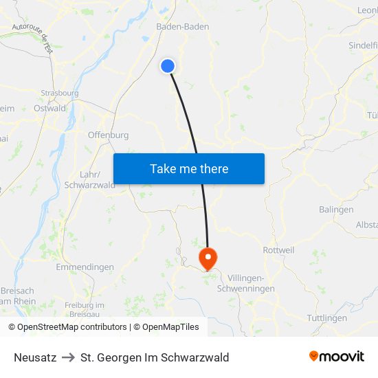 Neusatz to St. Georgen Im Schwarzwald map