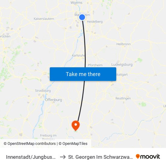 Innenstadt/Jungbusch to St. Georgen Im Schwarzwald map