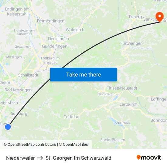 Niederweiler to St. Georgen Im Schwarzwald map