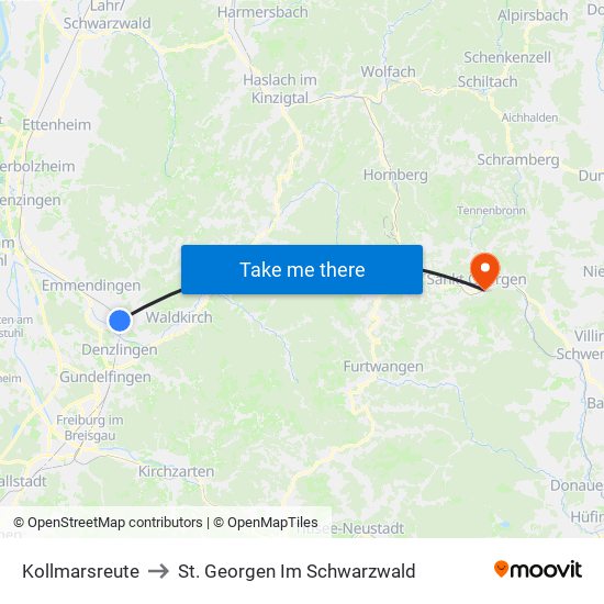 Kollmarsreute to St. Georgen Im Schwarzwald map