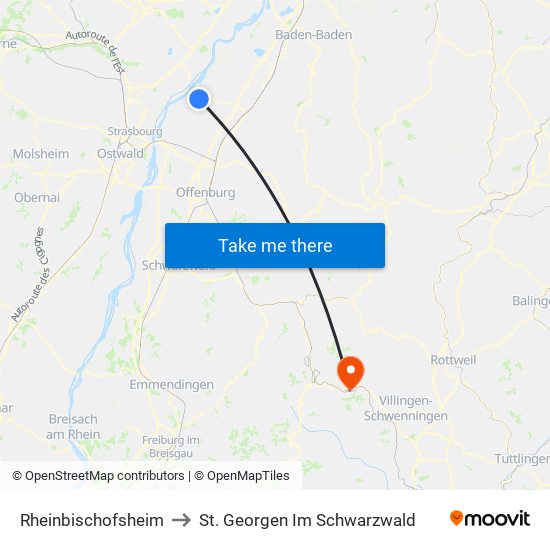 Rheinbischofsheim to St. Georgen Im Schwarzwald map