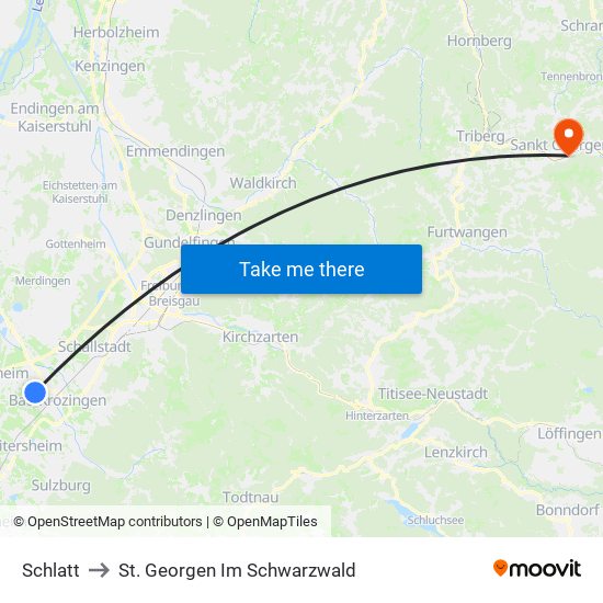 Schlatt to St. Georgen Im Schwarzwald map