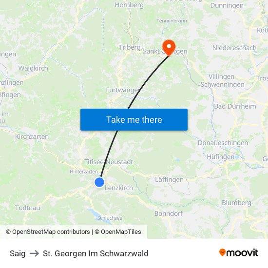 Saig to St. Georgen Im Schwarzwald map