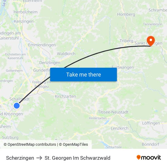 Scherzingen to St. Georgen Im Schwarzwald map