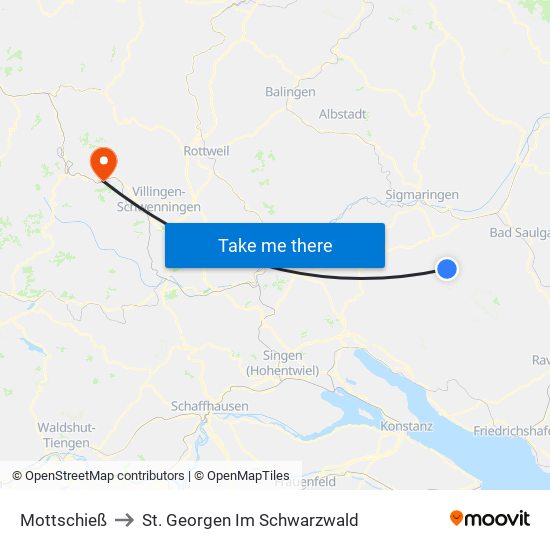 Mottschieß to St. Georgen Im Schwarzwald map