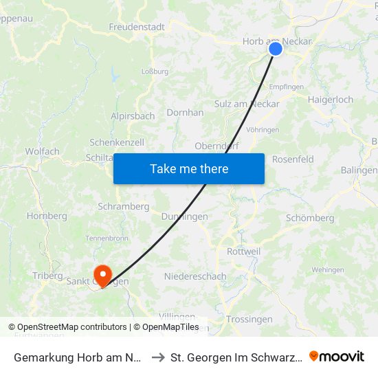 Gemarkung Horb am Neckar to St. Georgen Im Schwarzwald map