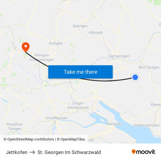 Jettkofen to St. Georgen Im Schwarzwald map