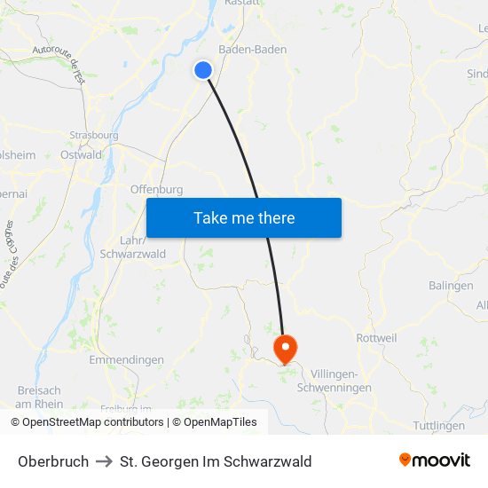 Oberbruch to St. Georgen Im Schwarzwald map