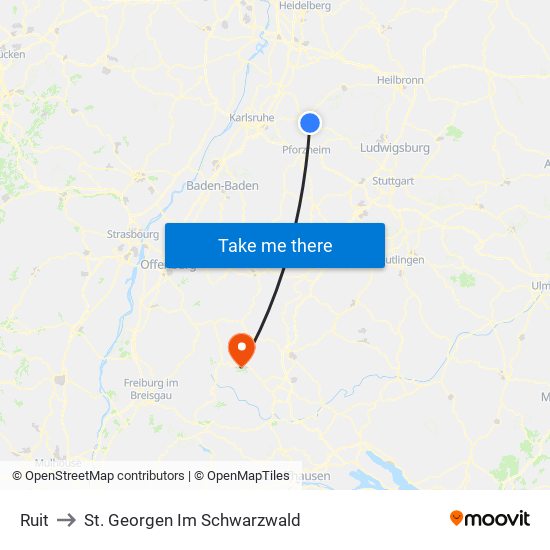 Ruit to St. Georgen Im Schwarzwald map
