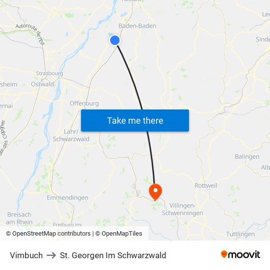 Vimbuch to St. Georgen Im Schwarzwald map