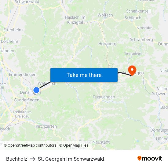 Buchholz to St. Georgen Im Schwarzwald map