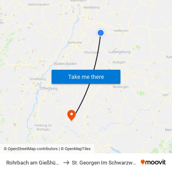 Rohrbach am Gießhübel to St. Georgen Im Schwarzwald map