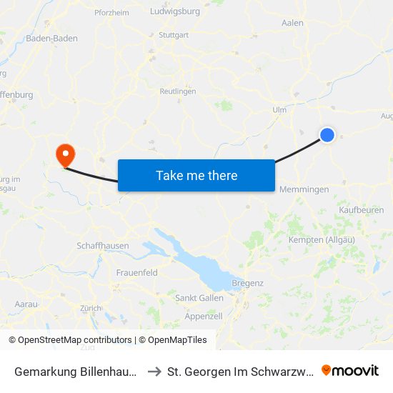 Gemarkung Billenhausen to St. Georgen Im Schwarzwald map