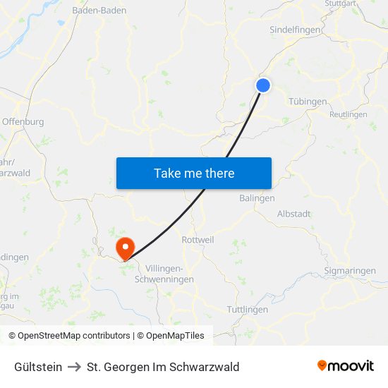 Gültstein to St. Georgen Im Schwarzwald map