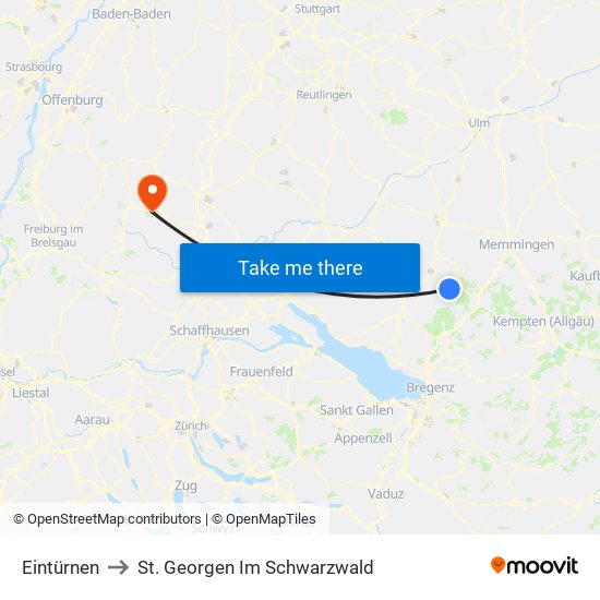 Eintürnen to St. Georgen Im Schwarzwald map