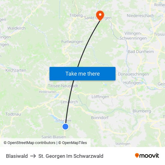 Blasiwald to St. Georgen Im Schwarzwald map